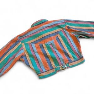 Retro 90s Western Stripe Crop Button Up – Southwest Cowgirl Top M